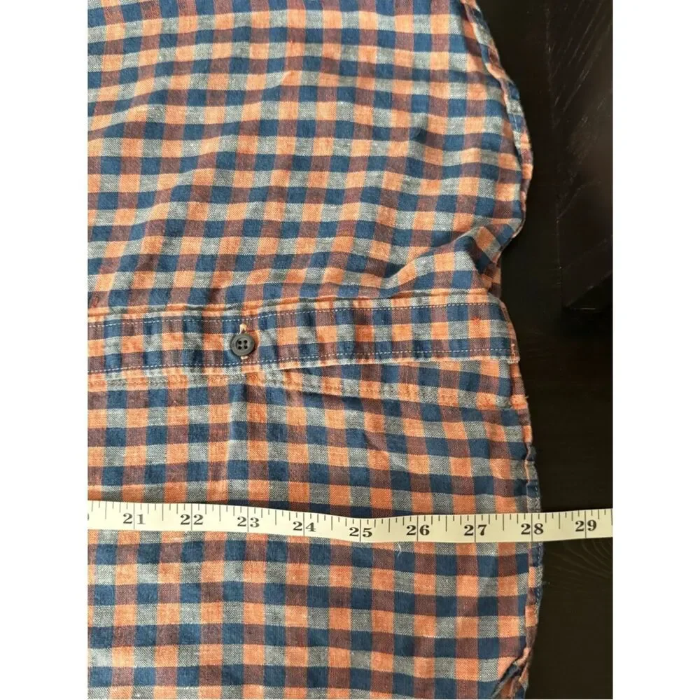 Banana Republic Camden Fit Shirt Men Sz M Blue Pink Check 100% Linen Long Sleeve